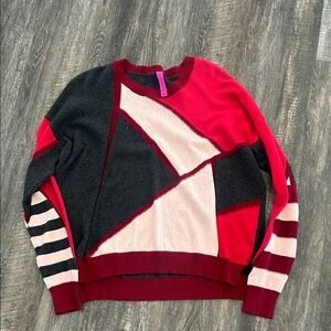 Modern Geometric Sweater in Red, Pink, and Black